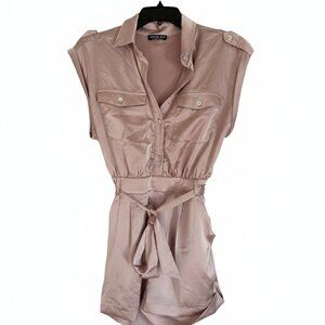 Fashion Nova Mauve Satin Utility Romper Long Sleeve Belted Pink Size Small